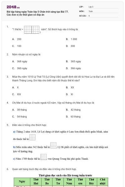 Bài tập hàng ngày Toán lớp 5 Chân trời sáng tạo Bài 77. Các đơn vị đo thời gian có đáp án