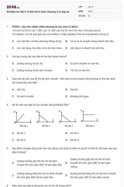 Đề kiểm tra Vật lí 10 Kết nối tri thức Chương 2 có đáp án