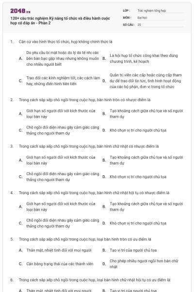120+ câu trắc nghiệm Kỹ năng tổ chức và điều hành cuộc họp có đáp án - Phần 2