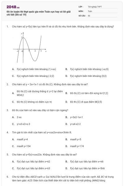 Đề ôn luyện thi thpt quốc gia môn Toán cực hay có lời giải chi tiết (Đề số 19)