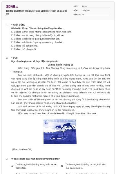 Bài tập phát triển năng lực Tiếng Việt lớp 4 Tuần 25 có đáp án