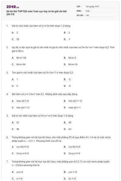 Đề thi thử THPTQG môn Toán cực hay có lời giải chi tiết (Đề 24)
