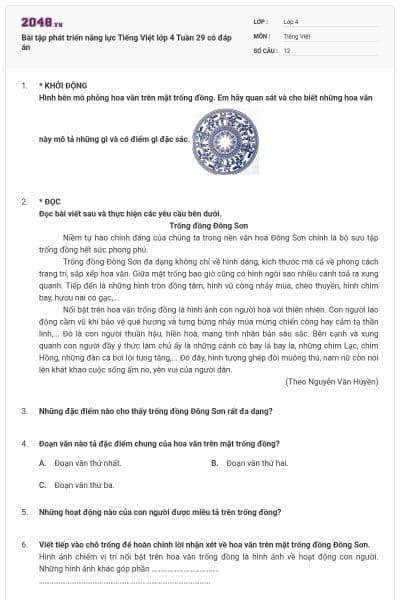 Bài tập phát triển năng lực Tiếng Việt lớp 4 Tuần 29 có đáp án