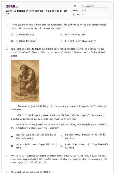 (2025) Đề thi tổng ôn tốt nghiệp THPT Vật lí có đáp án - Đề 36