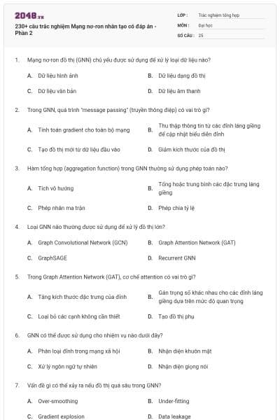 230+ câu trắc nghiệm Mạng nơ-ron nhân tạo có đáp án - Phần 2