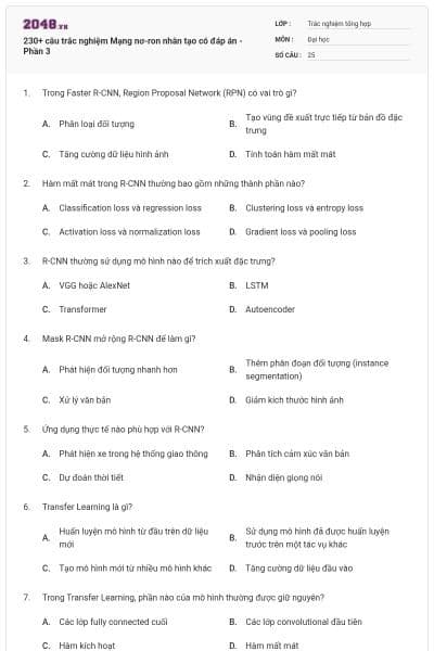 230+ câu trắc nghiệm Mạng nơ-ron nhân tạo có đáp án - Phần 3