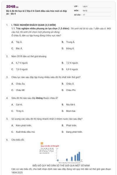 Bộ 6 đề thi học kì 2 Địa lí 6 Cánh diều cấu trúc mới có đáp án - Đề 4