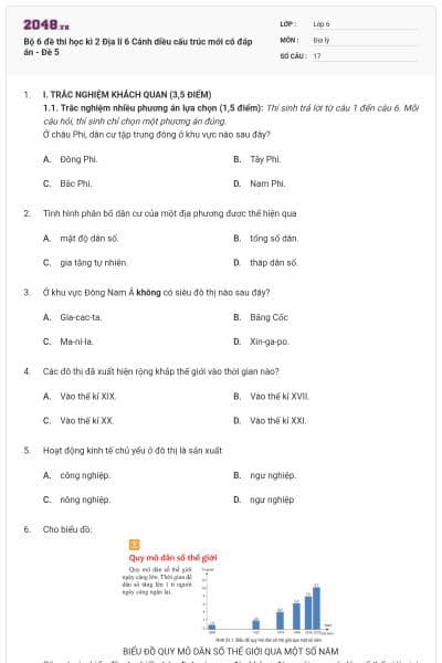 Bộ 6 đề thi học kì 2 Địa lí 6 Cánh diều cấu trúc mới có đáp án - Đề 5