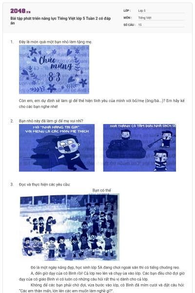 Bài tập phát triển năng lực Tiếng Việt lớp 5 Tuần 2 có đáp án