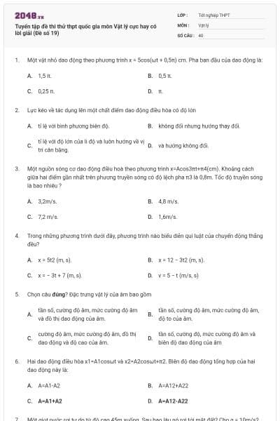 Tuyển tập đề thi thử thpt quốc gia môn Vật lý cực hay có lời giải (Đề số 19)