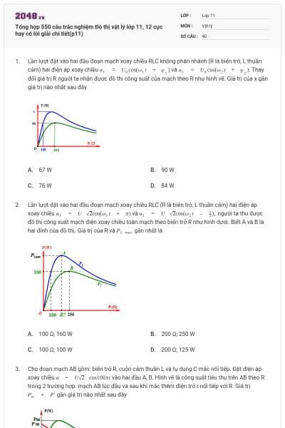 Tổng hợp 550 câu trắc nghiệm Đồ thị vật lý lớp 11, 12 cực hay có lời giải chi tiết(p11)