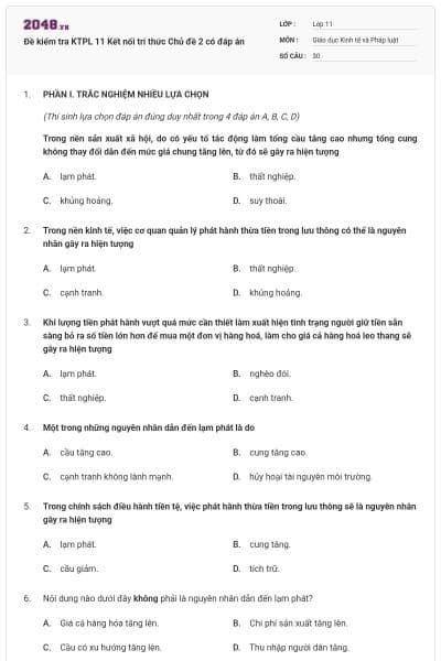 Đề kiểm tra KTPL 11 Kết nối tri thức Chủ đề 2 có đáp án