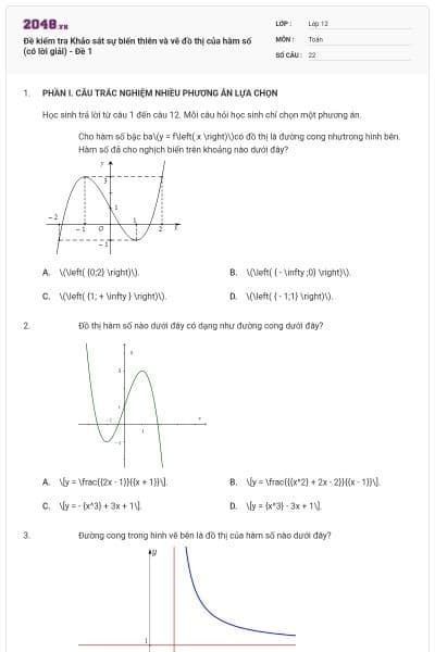 Đề kiểm tra Khảo sát sự biến thiên và vẽ đồ thị của hàm số (có lời giải) - Đề 1