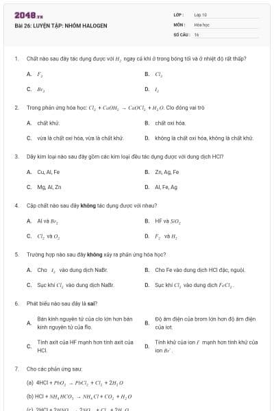 Bài 26: LUYỆN TẬP: NHÓM HALOGEN