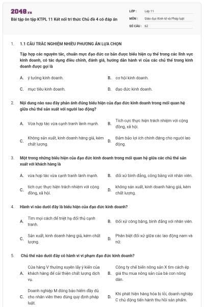 Bài tập ôn tập KTPL 11 Kết nối tri thức Chủ đề 4 có đáp án