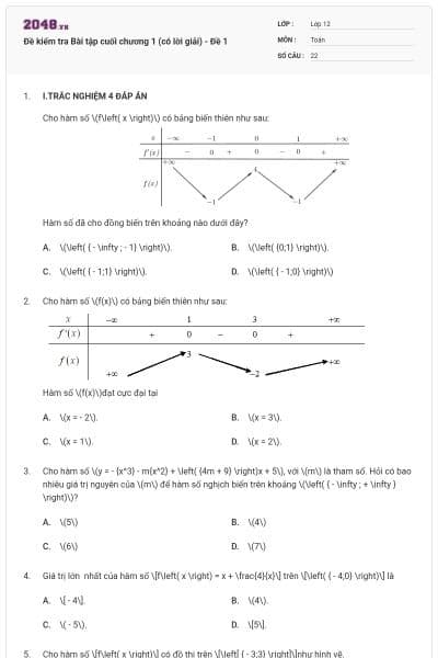 Đề kiểm tra Bài tập cuối chương 1 (có lời giải) - Đề 1