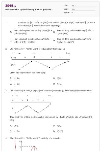 Đề kiểm tra Bài tập cuối chương 1 (có lời giải) - Đề 2