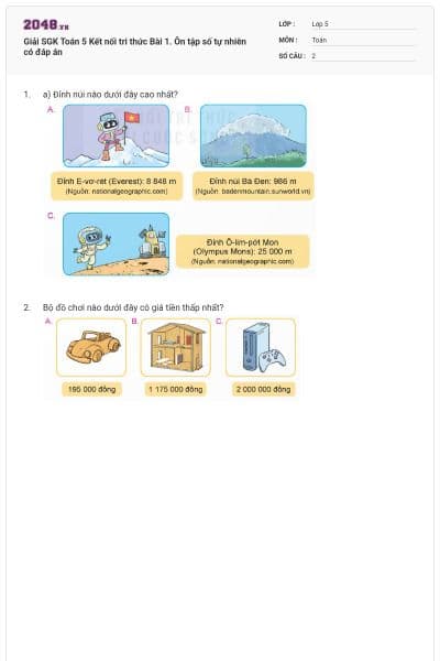 Giải SGK Toán 5 Kết nối tri thức Bài 1. Ôn tập số tự nhiên có đáp án