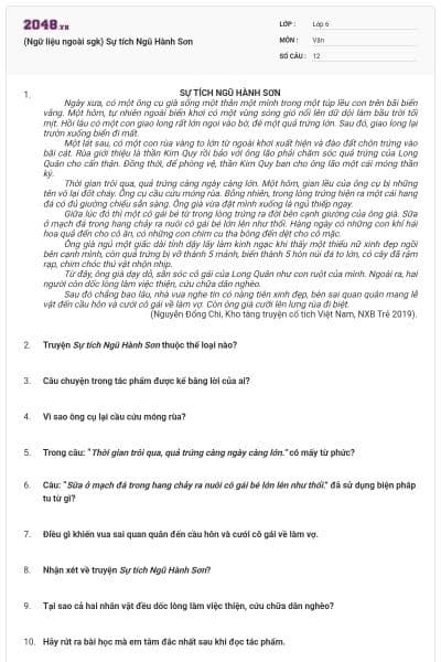 (Ngữ liệu ngoài sgk) Sự tích Ngũ Hành Sơn