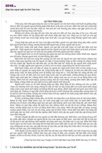 (Ngữ liệu ngoài sgk) Sự tích Trầu Cau