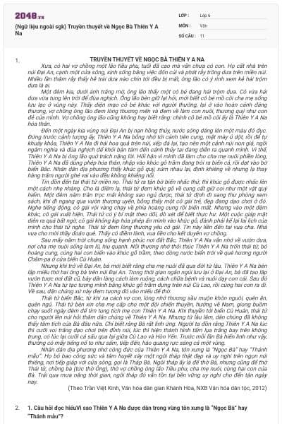 (Ngữ liệu ngoài sgk) Truyền thuyết về Ngọc Bà Thiên Y A Na