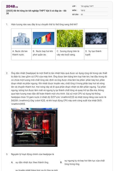 (2025) Đề thi tổng ôn tốt nghiệp THPT Vật lí có đáp án - Đề 38