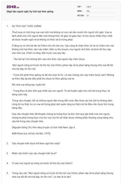 (Ngữ liệu ngoài sgk) Sự tích hạt thóc giống