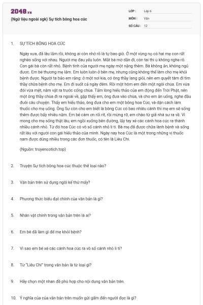 (Ngữ liệu ngoài sgk) Sự tích bông hoa cúc