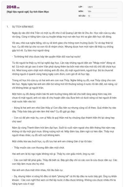 (Ngữ liệu ngoài sgk) Sự tích Đầm Mực