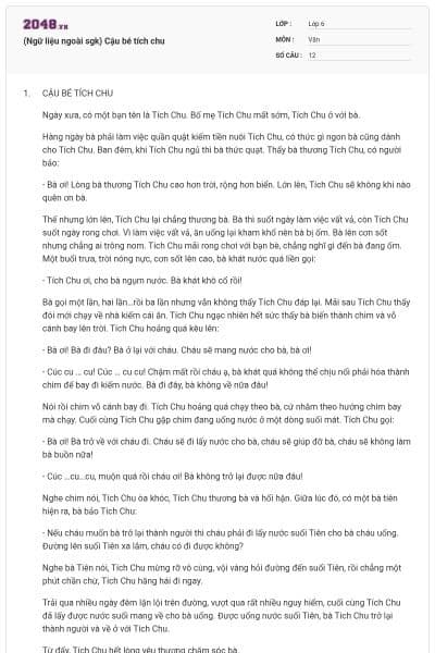 (Ngữ liệu ngoài sgk) Cậu bé tích chu