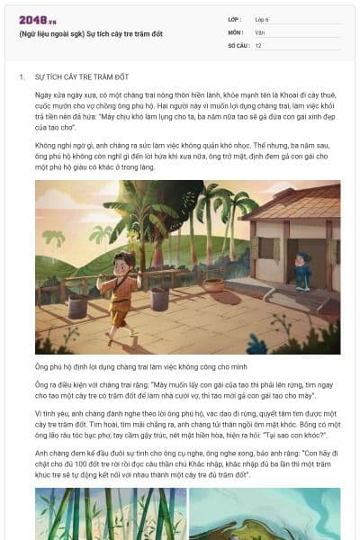 (Ngữ liệu ngoài sgk) Sự tích cây tre trăm đốt