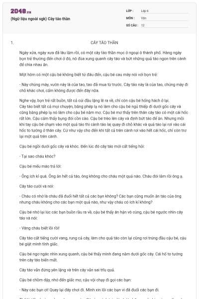 (Ngữ liệu ngoài sgk) Cây táo thần