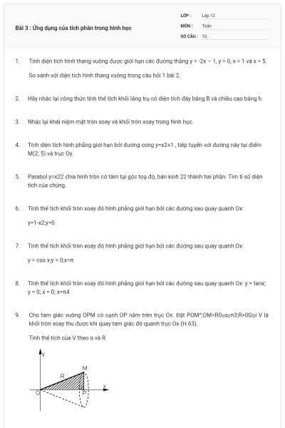 Bài 3 : Ứng dụng của tích phân trong hình học