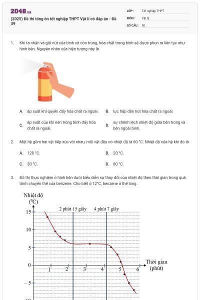 (2025) Đề thi tổng ôn tốt nghiệp THPT Vật lí có đáp án - Đề 39
