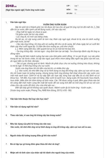 (Ngữ liệu ngoài sgk) Vườn ông vườn xuân