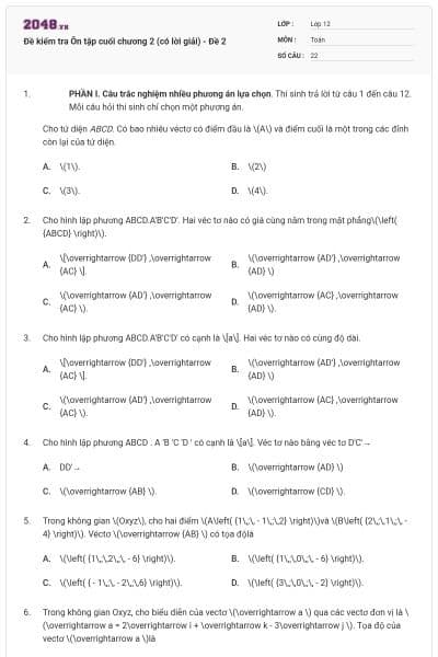 Đề kiểm tra Ôn tập cuối chương 2 (có lời giải) - Đề 2