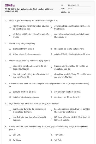 19 Đề thi thử thpt quốc gia môn Địa lí cực hay có lời giải chi tiết (đề 19)