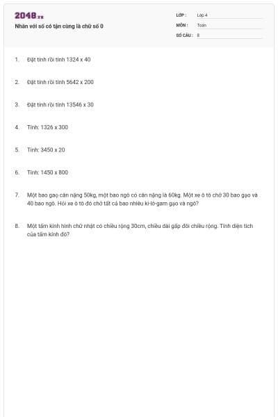 Nhân với số có tận cùng là chữ số 0