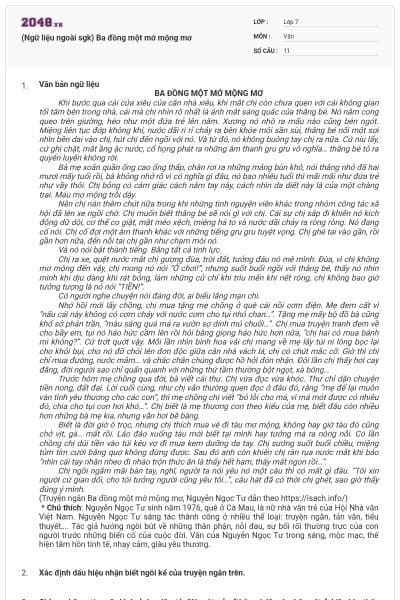 (Ngữ liệu ngoài sgk) Ba đồng một mớ mộng mơ