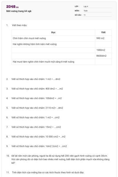 Mét vuông trang 64 sgk