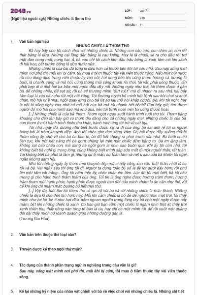 (Ngữ liệu ngoài sgk) Những chiếc lá thơm tho