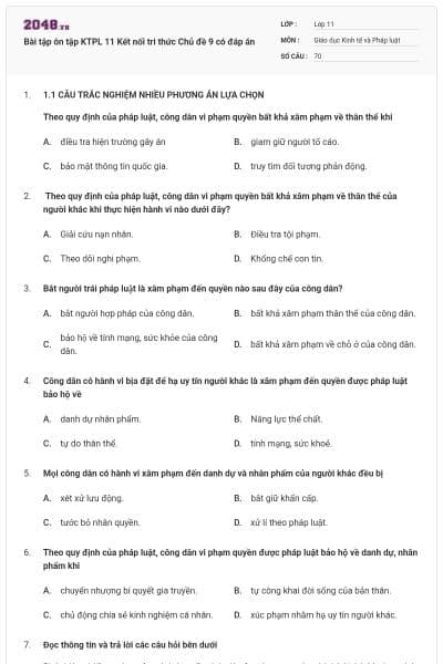 Bài tập ôn tập KTPL 11 Kết nối tri thức Chủ đề 9 có đáp án