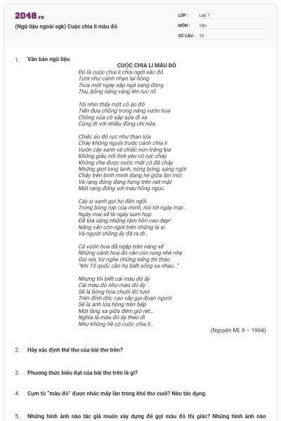 (Ngữ liệu ngoài sgk) Cuộc chia li màu đỏ