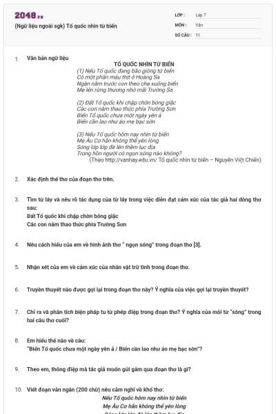 (Ngữ liệu ngoài sgk) Tổ quốc nhìn từ biển