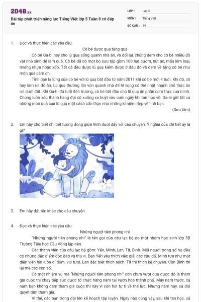 Bài tập phát triển năng lực Tiếng Việt lớp 5 Tuần 8 có đáp án