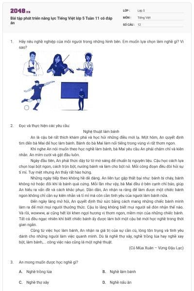 Bài tập phát triển năng lực Tiếng Việt lớp 5 Tuần 11 có đáp án
