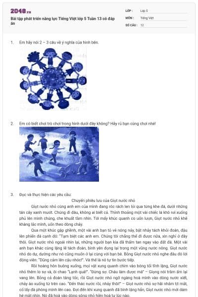 Bài tập phát triển năng lực Tiếng Việt lớp 5 Tuần 13 có đáp án