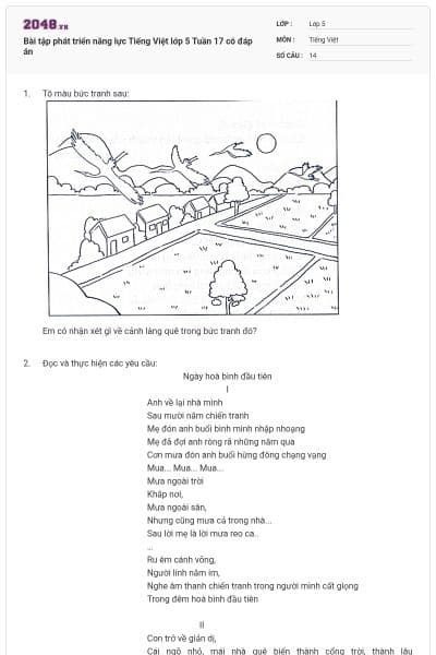 Bài tập phát triển năng lực Tiếng Việt lớp 5 Tuần 17 có đáp án