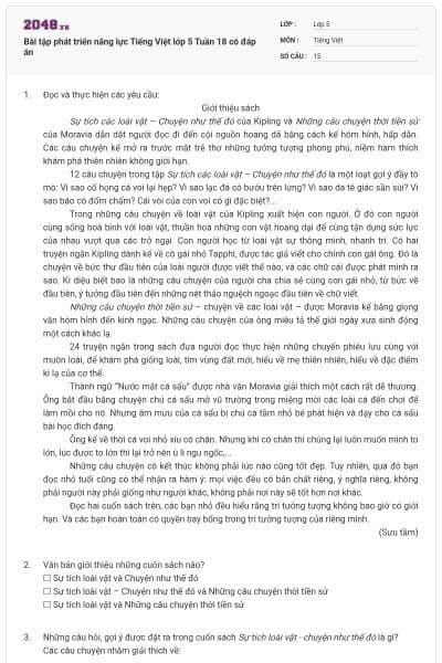 Bài tập phát triển năng lực Tiếng Việt lớp 5 Tuần 18 có đáp án