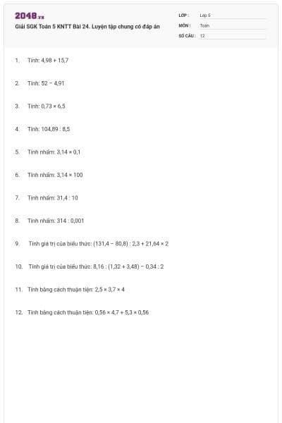 Giải SGK Toán 5 KNTT Bài 24. Luyện tập chung có đáp án